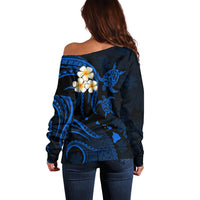 Hawaii Off Shoulder Sweater Maui Islands Pacific Plumeria Blue Vibe LT9 - Polynesian Pride