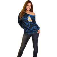 Hawaii Off Shoulder Sweater Maui Islands Pacific Plumeria Blue Vibe LT9 - Polynesian Pride