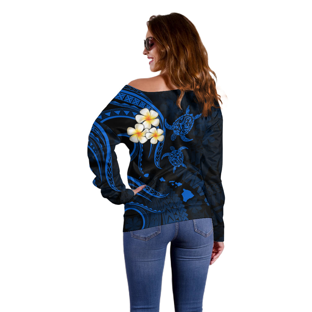 Hawaii Off Shoulder Sweater Maui Islands Pacific Plumeria Blue Vibe LT9 - Polynesian Pride