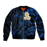 Hawaii Sleeve Zip Bomber Jacket Maui Islands Pacific Plumeria Blue Vibe LT9 Unisex Blue - Polynesian Pride