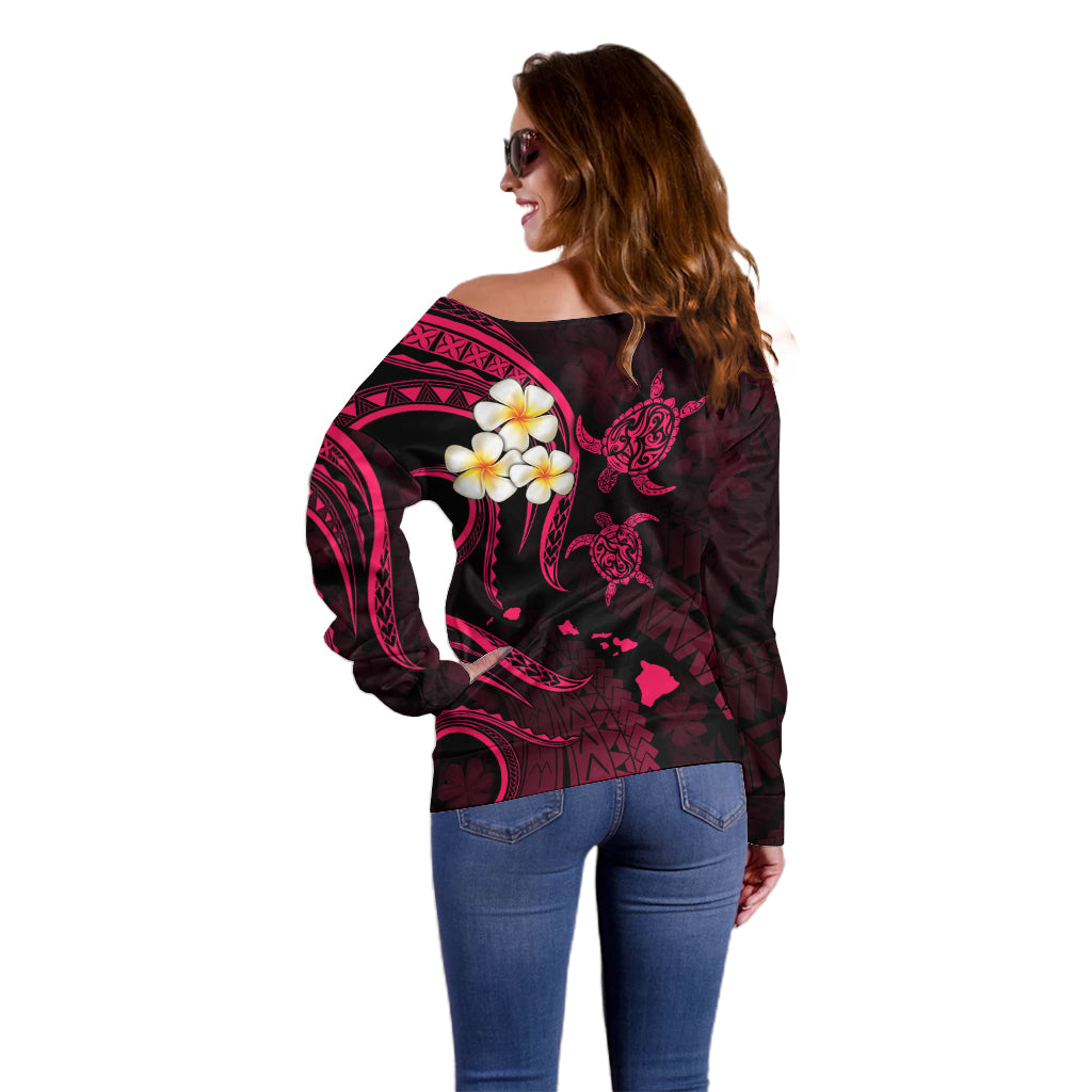 Hawaii Off Shoulder Sweater Maui Islands Pacific Plumeria Pink Vibe LT9 - Polynesian Pride