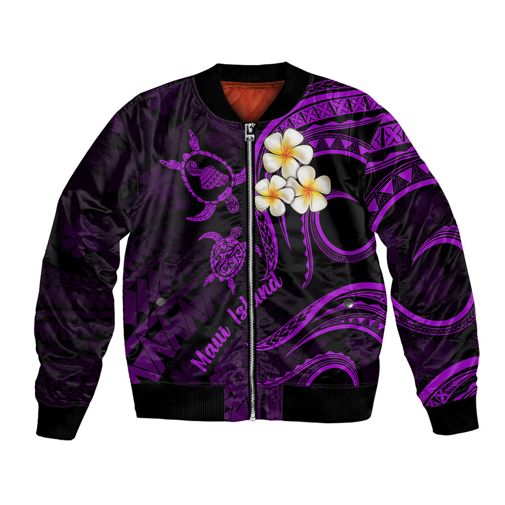 Hawaii Bomber Jacket Maui Islands Pacific Plumeria Purple Vibe LT9 Unisex Purple - Polynesian Pride