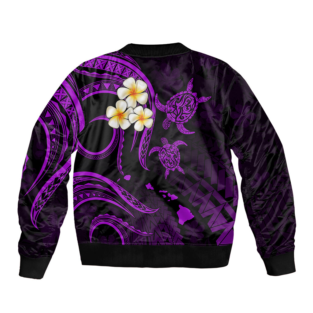 Hawaii Bomber Jacket Maui Islands Pacific Plumeria Purple Vibe LT9 - Polynesian Pride