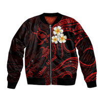 Hawaii Sleeve Zip Bomber Jacket Maui Islands Pacific Plumeria Red Vibe LT9 Unisex Red - Polynesian Pride