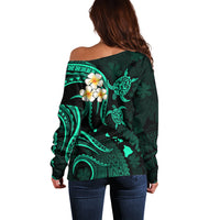 Hawaii Off Shoulder Sweater Maui Islands Pacific Plumeria Turquoise Vibe LT9 - Polynesian Pride