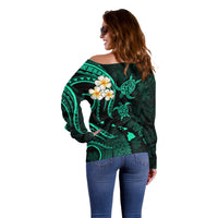 Hawaii Off Shoulder Sweater Maui Islands Pacific Plumeria Turquoise Vibe LT9 - Polynesian Pride