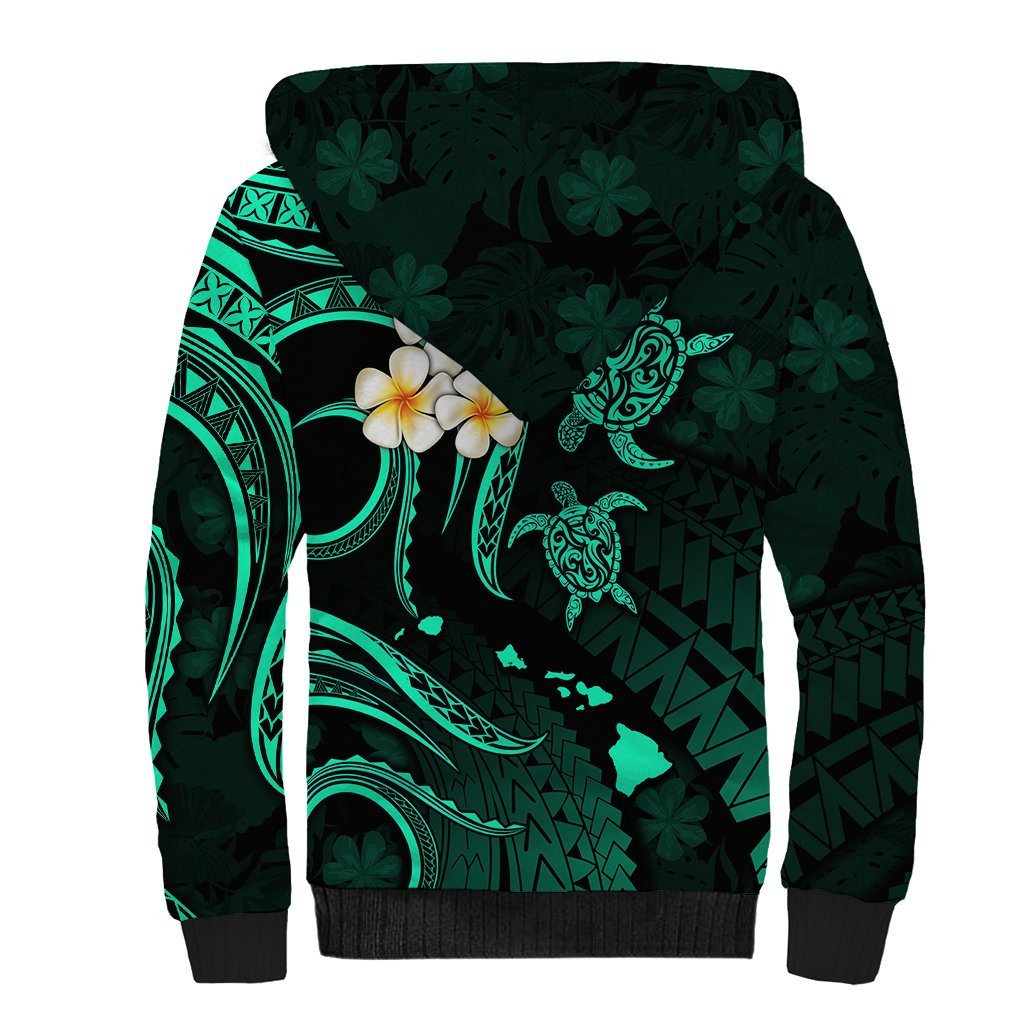 Hawaii Sherpa Hoodie Maui Islands Pacific Plumeria Turquoise Vibe LT9 - Polynesian Pride