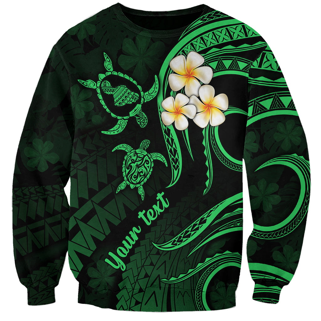Personalised Maui Hawaii Sweatshirt Polynesian Tattoo and Pacific Plumeria Green Vibe LT9 Unisex Green - Polynesian Pride