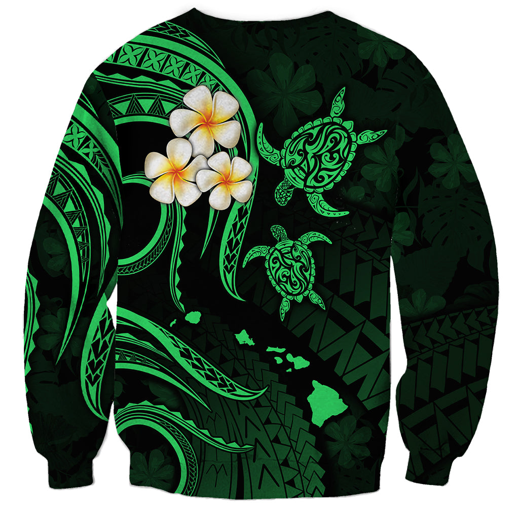 Personalised Maui Hawaii Sweatshirt Polynesian Tattoo and Pacific Plumeria Green Vibe LT9 - Polynesian Pride