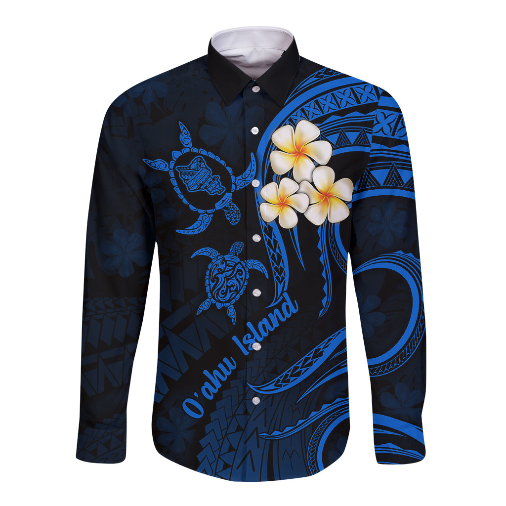 Hawaii Long Sleeve Button Shirt Oahu Islands Pacific Plumeria Blue Vibe LT9 Unisex Blue - Polynesian Pride