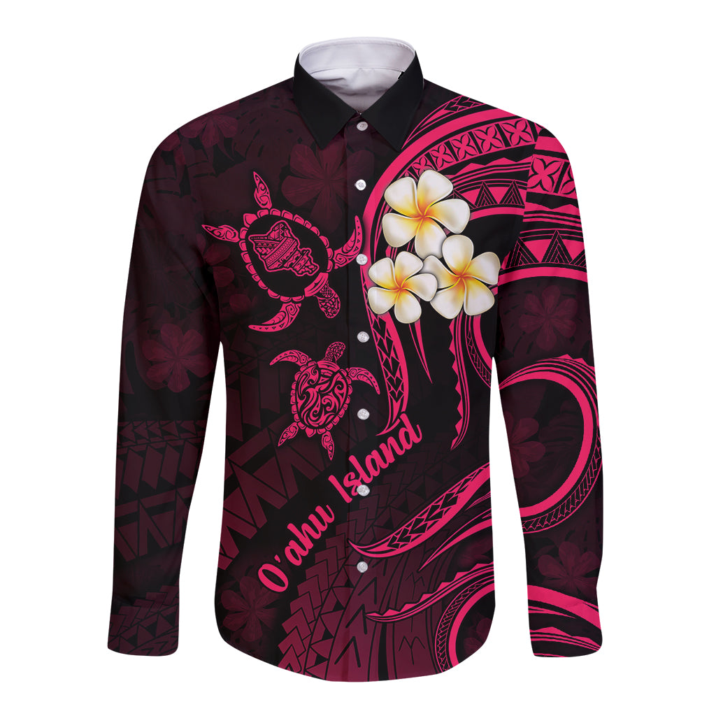 Hawaii Long Sleeve Button Shirt Oahu Islands Pacific Plumeria Pink Vibe LT9 Unisex Pink - Polynesian Pride
