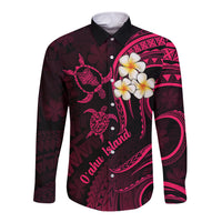 Hawaii Long Sleeve Button Shirt Oahu Islands Pacific Plumeria Pink Vibe LT9 Unisex Pink - Polynesian Pride