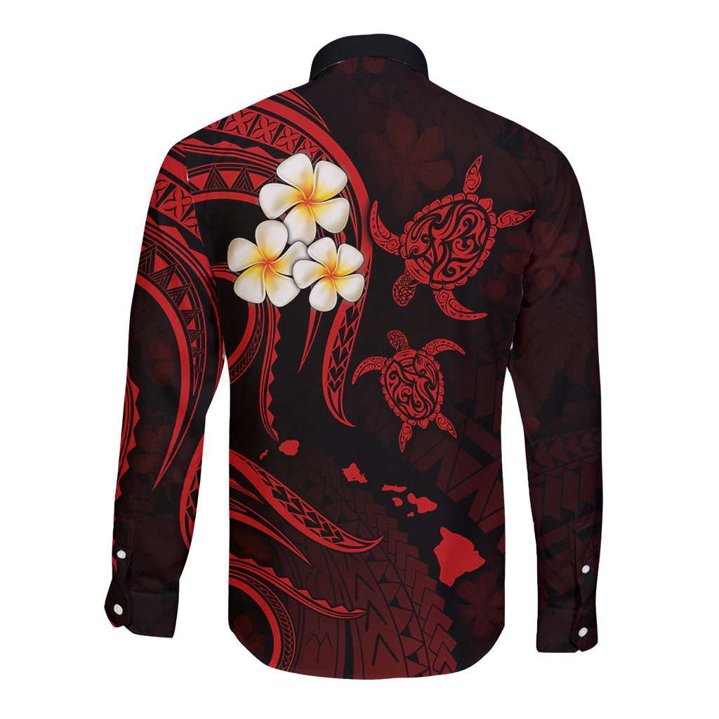 Hawaii Long Sleeve Button Shirt Oahu Islands Pacific Plumeria Red Vibe LT9 - Polynesian Pride