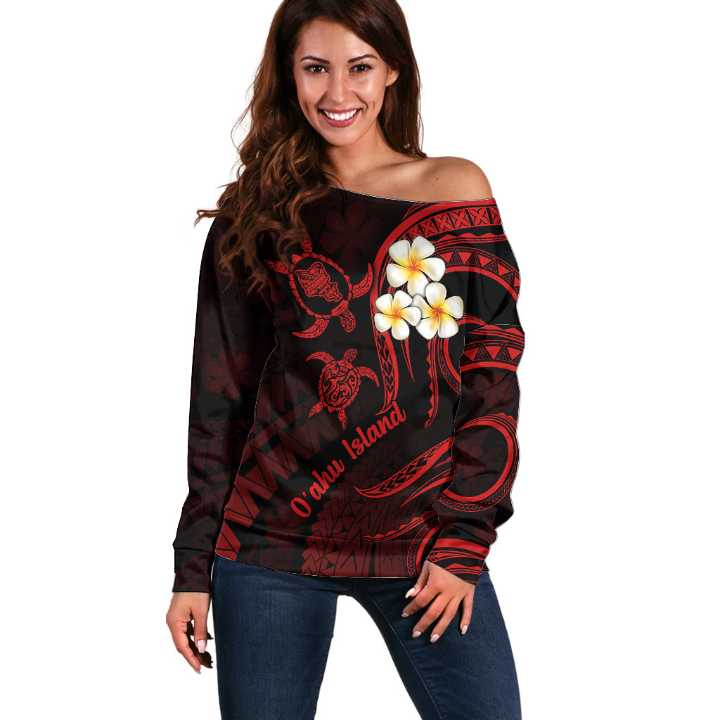 Hawaii Off Shoulder Sweater Oahu Islands Pacific Plumeria Red Vibe LT9 Women Red - Polynesian Pride