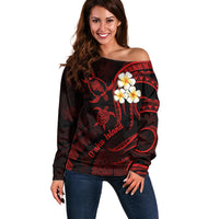Hawaii Off Shoulder Sweater Oahu Islands Pacific Plumeria Red Vibe LT9 Women Red - Polynesian Pride