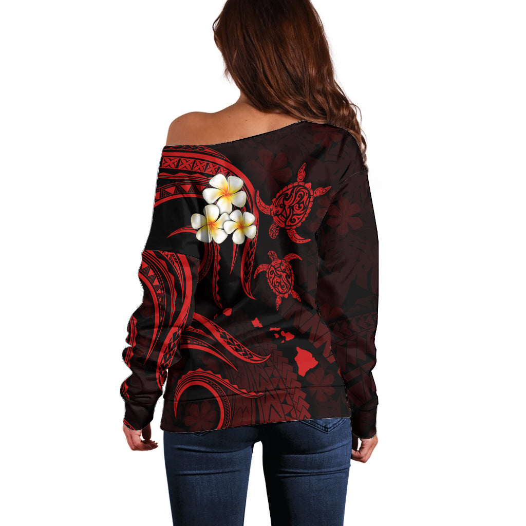 Hawaii Off Shoulder Sweater Oahu Islands Pacific Plumeria Red Vibe LT9 - Polynesian Pride