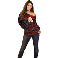 Hawaii Off Shoulder Sweater Oahu Islands Pacific Plumeria Red Vibe LT9 - Polynesian Pride