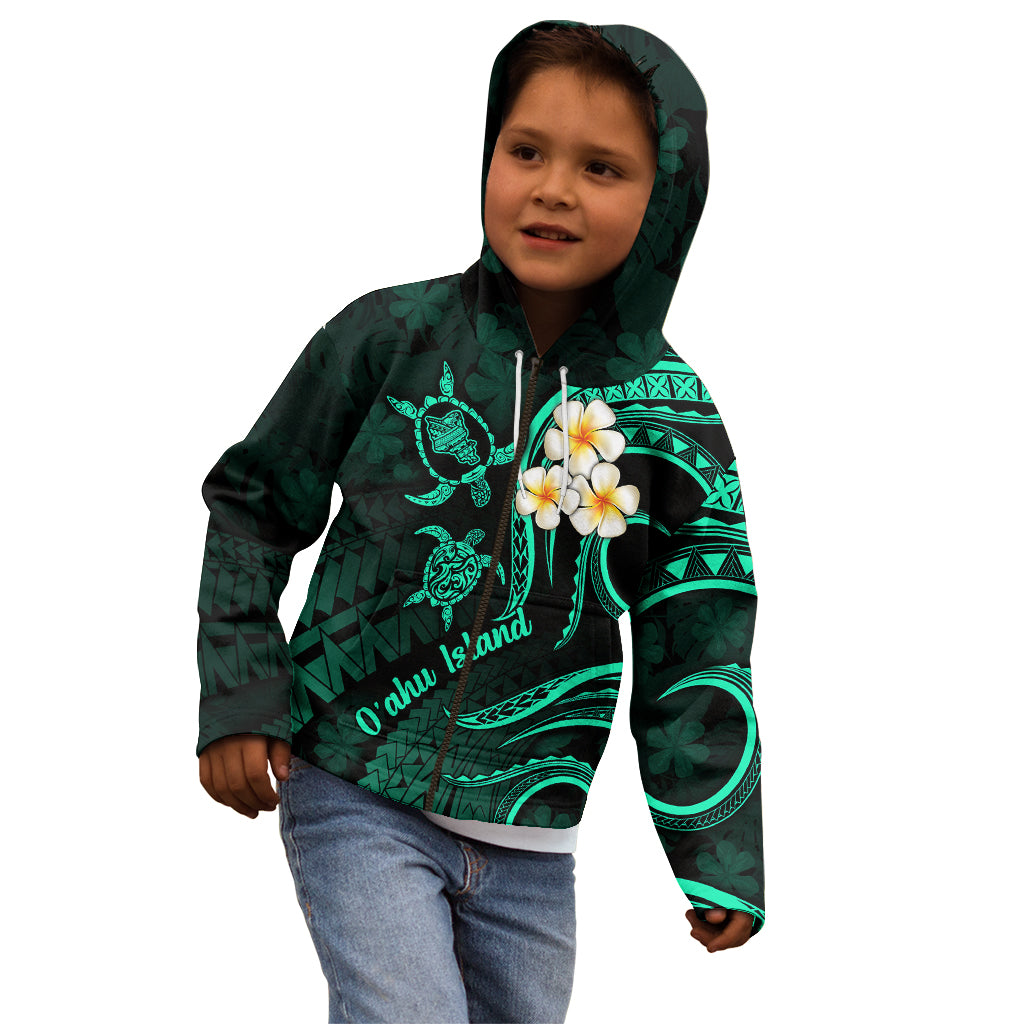 Hawaii Kid Hoodie Oahu Islands Pacific Plumeria Turquoise Vibe LT9 - Polynesian Pride