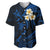 Personalised Oahu Hawaii Baseball Jersey Polynesian Tattoo and Pacific Plumeria Blue Vibe LT9 Blue - Polynesian Pride