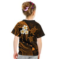 Personalised Oahu Hawaii Kid T Shirt Polynesian Tattoo and Pacific Plumeria Gold Vibe LT9 - Polynesian Pride