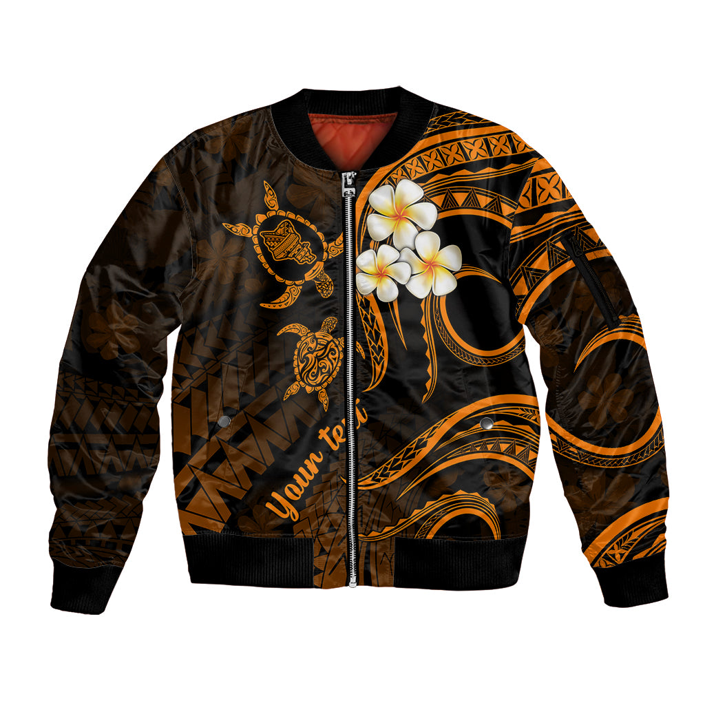 Personalised Oahu Hawaii Sleeve Zip Bomber Jacket Polynesian Tattoo and Pacific Plumeria Gold Vibe LT9 Unisex Gold - Polynesian Pride