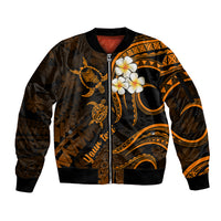 Personalised Oahu Hawaii Sleeve Zip Bomber Jacket Polynesian Tattoo and Pacific Plumeria Gold Vibe LT9 Unisex Gold - Polynesian Pride