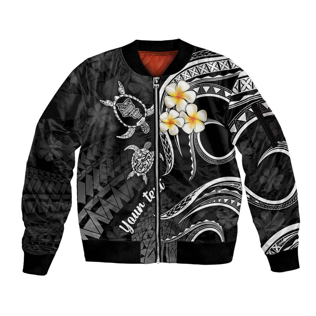 Personalised Oahu Hawaii Sleeve Zip Bomber Jacket Polynesian Tattoo and Pacific Plumeria White Vibe LT9 Unisex White - Polynesian Pride
