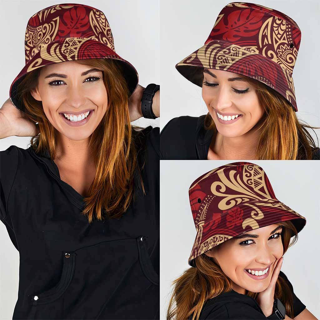 Luxury Red Monstera Bucket Hat Polynesian Tribal Pattern LT01 - Polynesian Pride