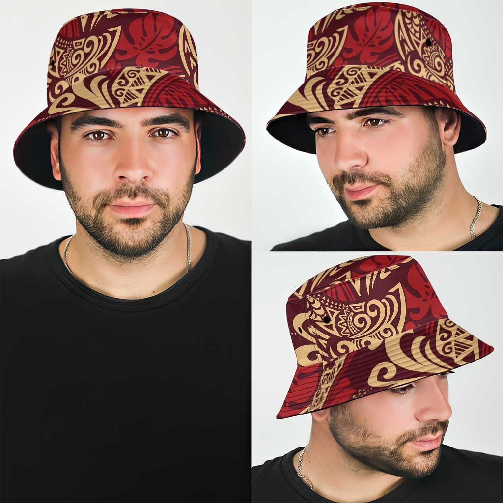 Luxury Red Monstera Bucket Hat Polynesian Tribal Pattern LT01 - Polynesian Pride