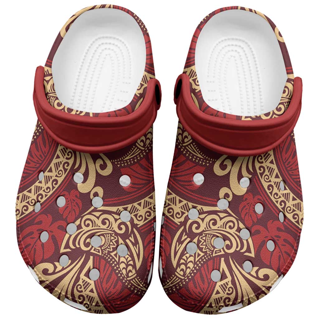 Luxury Red Monstera Clogs Shoes Polynesian Tribal Pattern LT01 Red - Polynesian Pride