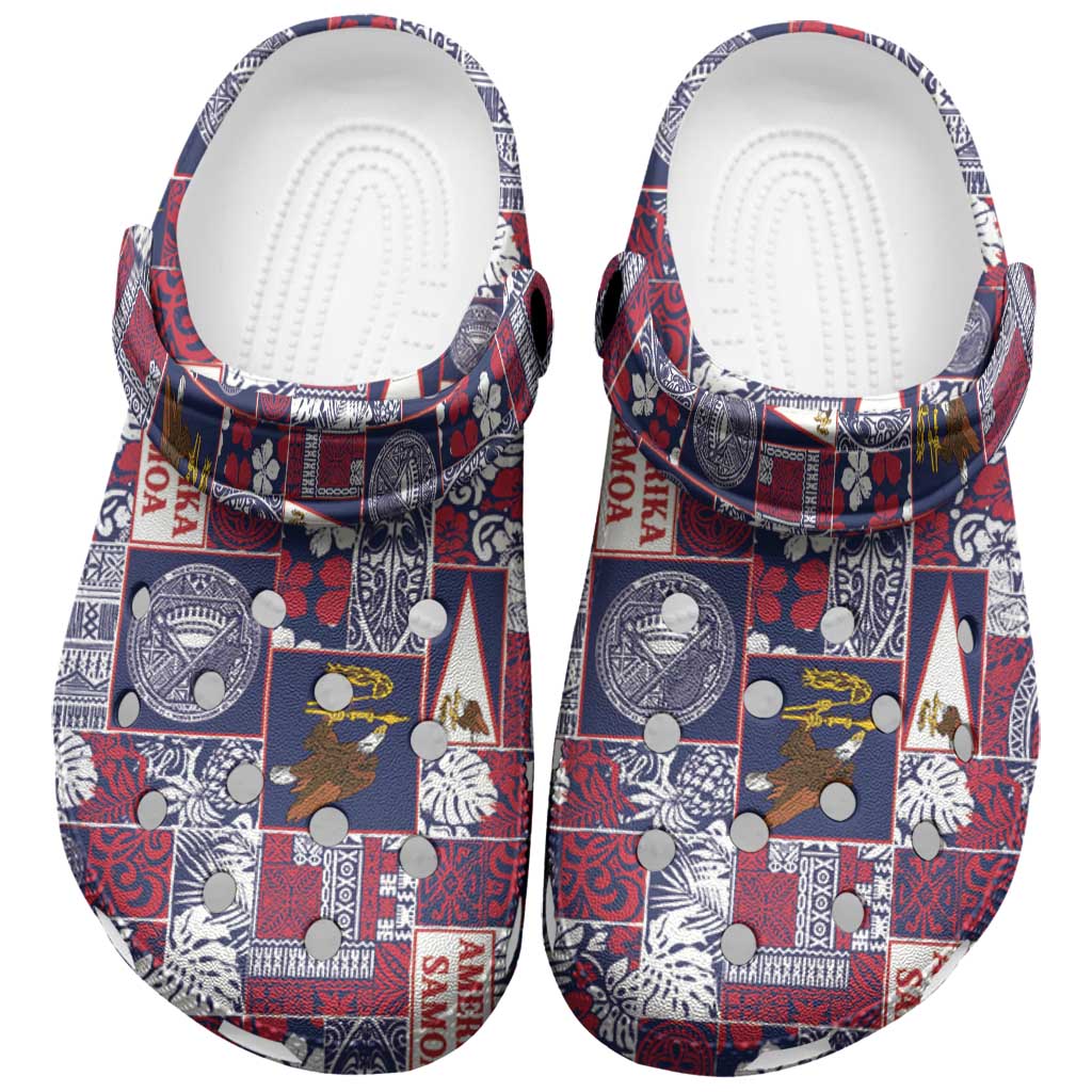 Manuia le Kerisimasi American Samoa Clogs Shoes Pacific Patchwork Xmas Vibes LT9 Blue - Polynesian Pride