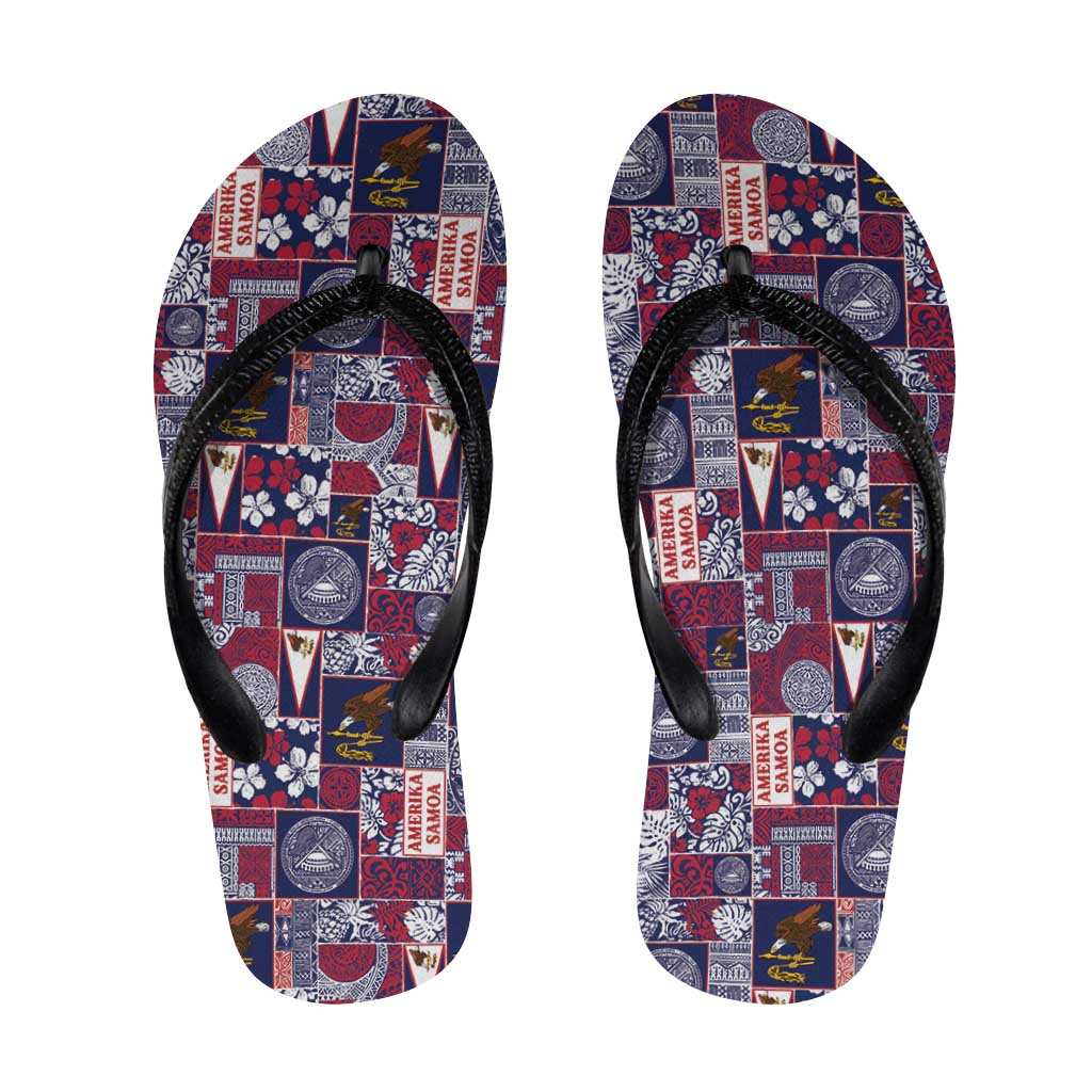 Manuia le Kerisimasi American Samoa Flip Flops Pacific Patchwork Xmas Vibes LT9 Blue - Polynesian Pride