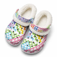 Maori Kowhaiwhai Taniko Patchwork Rainbow Motifs Fleece Clogs