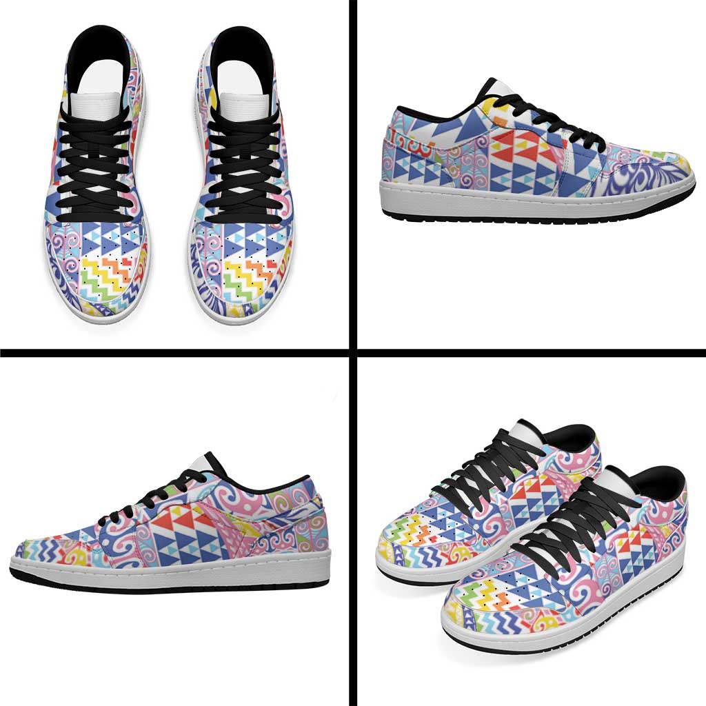 Maori Kowhaiwhai Taniko Patchwork Rainbow Motifs Low Sneakers