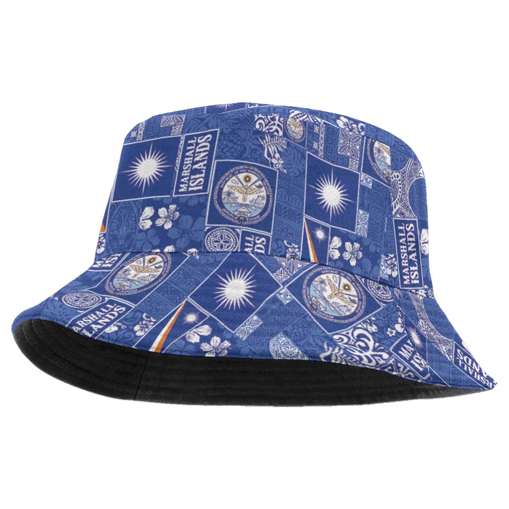 Marshall Islands Merry Christmas Bucket Hat Pacific Patchwork Xmas Vibes LT9 One Size Blue - Polynesian Pride