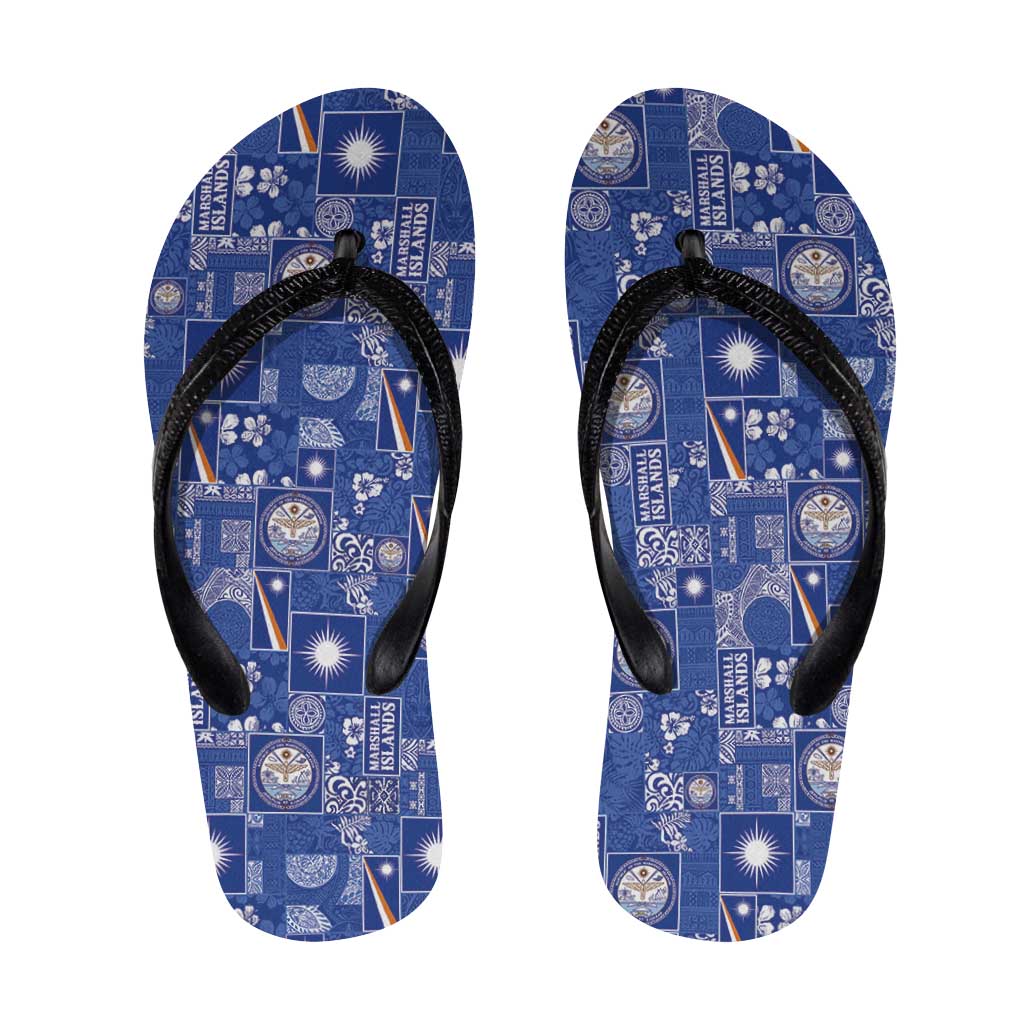 Marshall Islands Merry Christmas Flip Flops Pacific Patchwork Xmas Vibes LT9 Blue - Polynesian Pride
