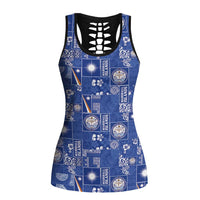 Marshall Islands Merry Christmas Hollow Tank Top Pacific Patchwork Xmas Vibes LT9 Female Blue - Polynesian Pride