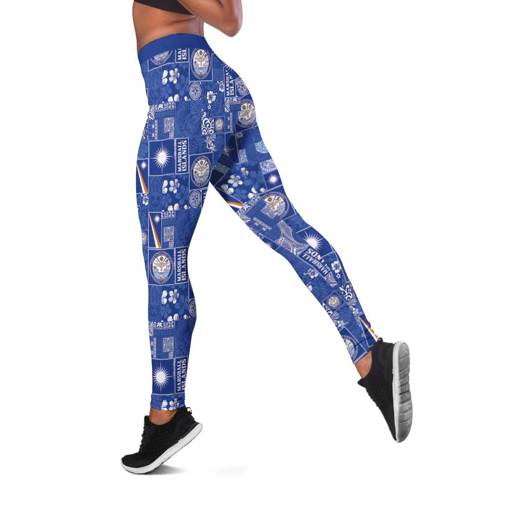 Marshall Islands Merry Christmas Leggings Pacific Patchwork Xmas Vibes LT9 Blue - Polynesian Pride