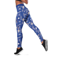Marshall Islands Merry Christmas Leggings Pacific Patchwork Xmas Vibes LT9 Blue - Polynesian Pride