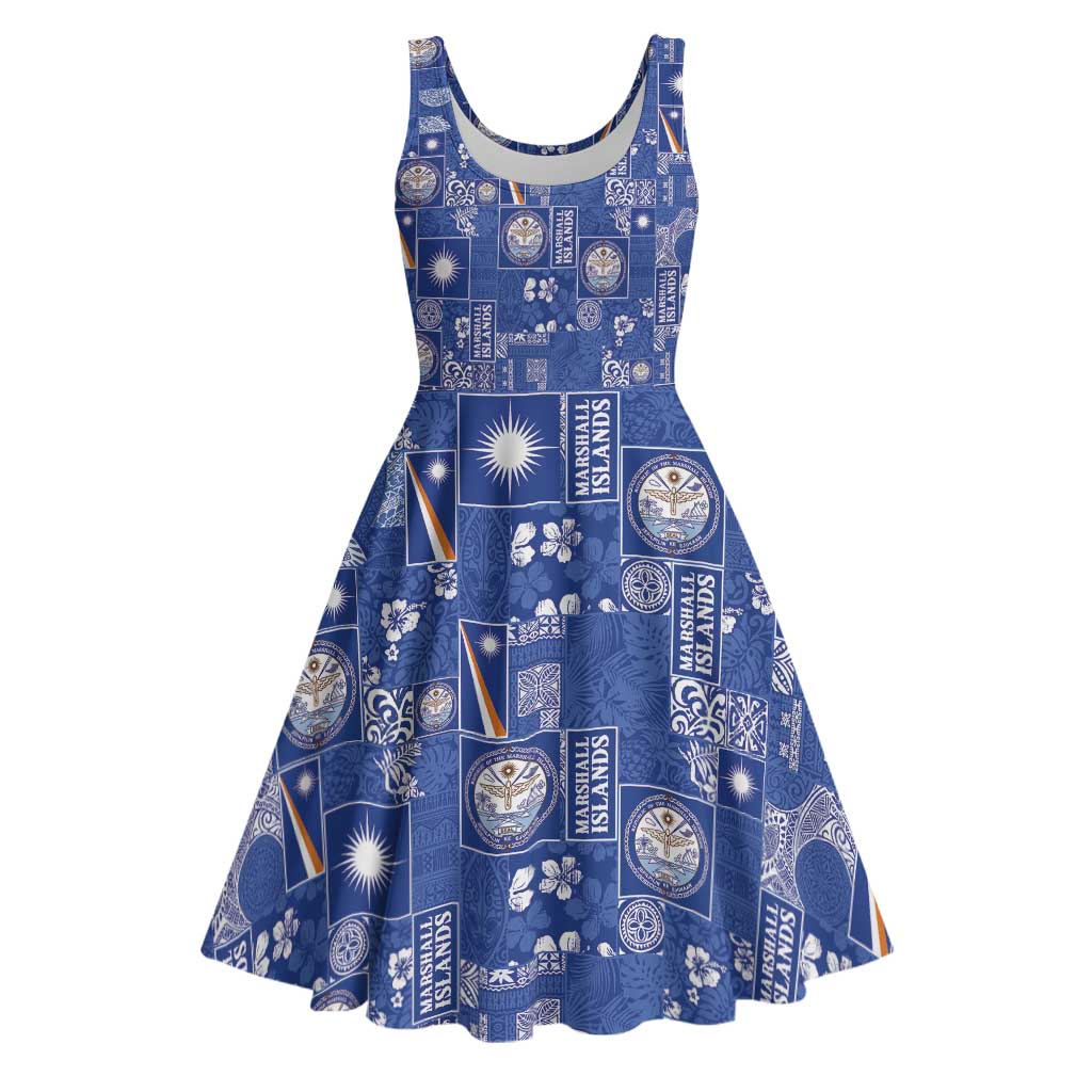Marshall Islands Merry Christmas Midi Dress Pacific Patchwork Xmas Vibes LT9 Blue - Polynesian Pride