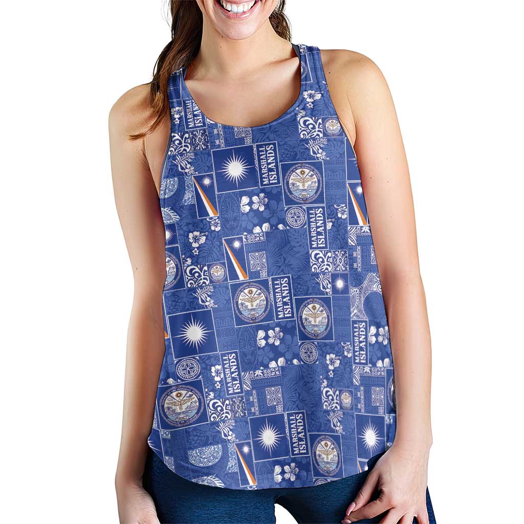 Marshall Islands Merry Christmas Women Racerback Tank Pacific Patchwork Xmas Vibes LT9 - Polynesian Pride