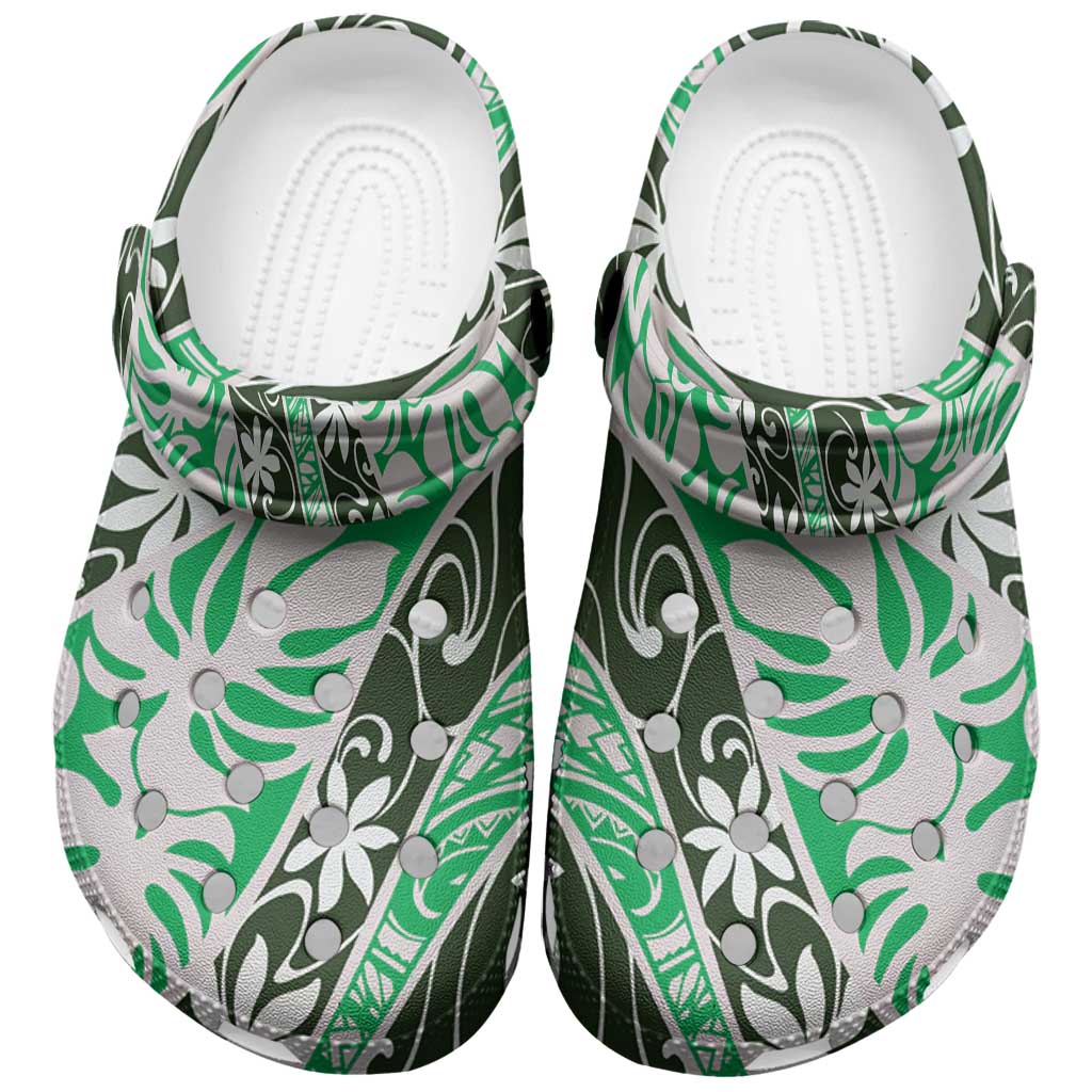 Matie Tahiti Tiare Monstera Clogs Shoes Polynesian Pattern Curve Style LT01 Green - Polynesian Pride
