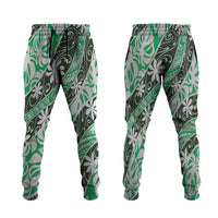Matie Tahiti Tiare Monstera Jogger Pants Polynesian Pattern Curve Style LT01 Green - Polynesian Pride