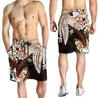 Monstera Plumeria Flowers Orange Shorts for Men Polynesian Pattern LT01 - Polynesian Pride