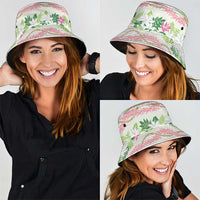 Monstera Tiare Plumeria Lei Pattern Bucket Hat Green Version LT01 - Polynesian Pride
