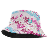 Monstera Tiare Plumeria Lei Pattern Bucket Hat Pink Version
