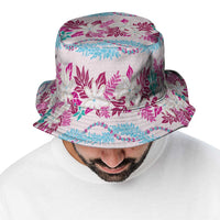 Monstera Tiare Plumeria Lei Pattern Bucket Hat Pink Version