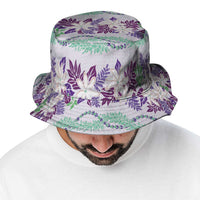 Monstera Tiare Plumeria Lei Pattern Bucket Hat Purple Version LT01 - Polynesian Pride