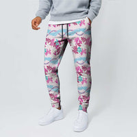 Monstera Tiare Plumeria Lei Pattern Jogger Pants Pink Version LT01 - Polynesian Pride