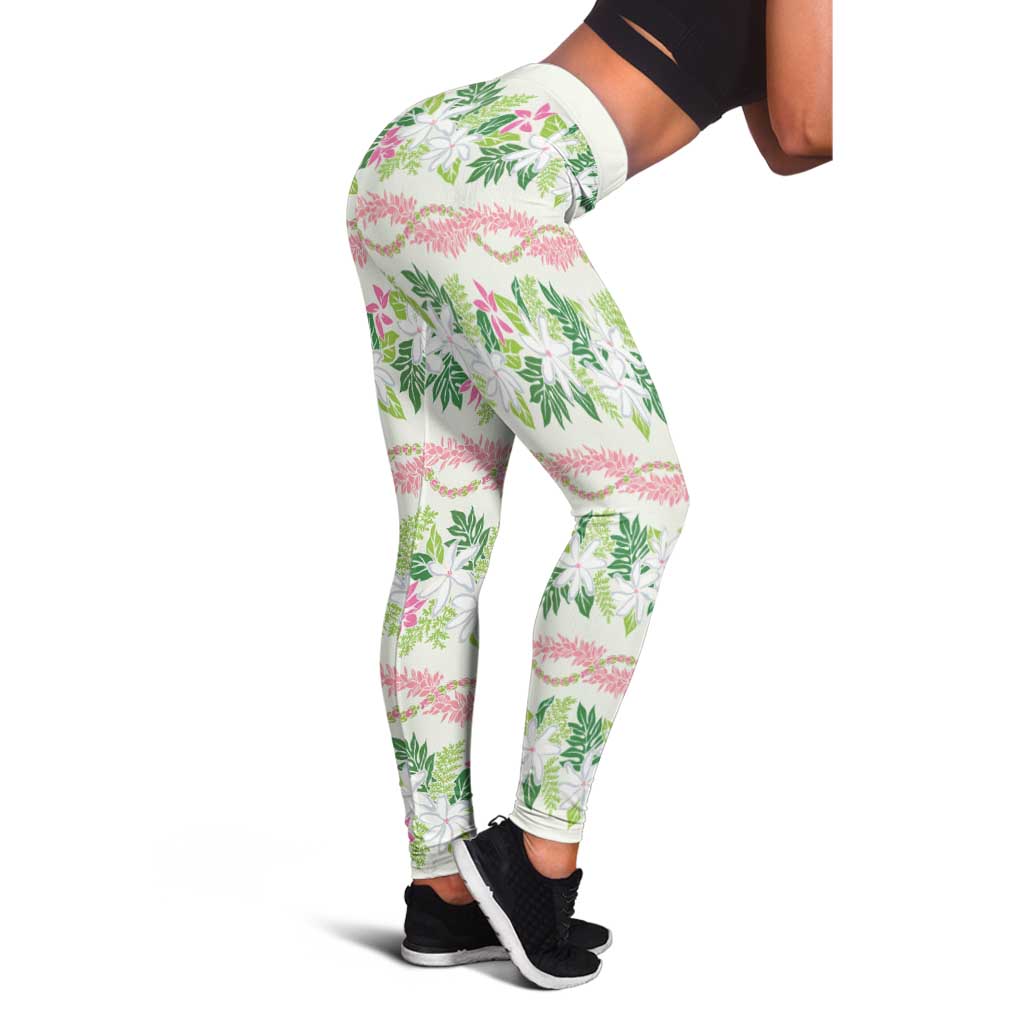 Monstera Tiare Plumeria Lei Pattern Leggings Green Version LT01 - Polynesian Pride